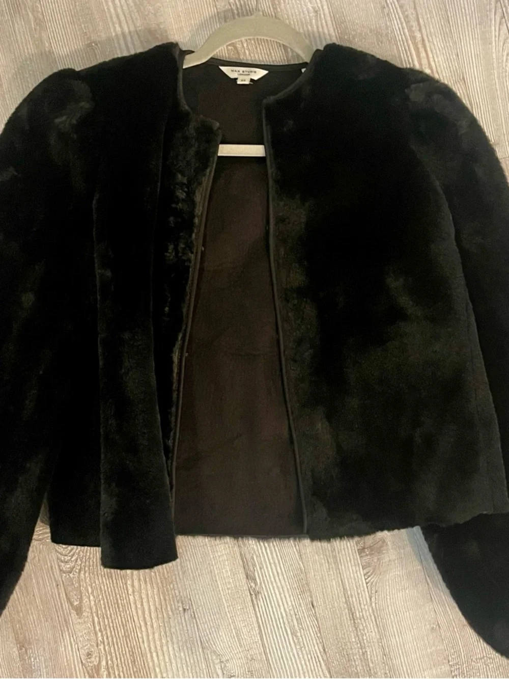 Max Studio Black Faux Fur Cropped Teddy Jacket - Picture 3 of 4